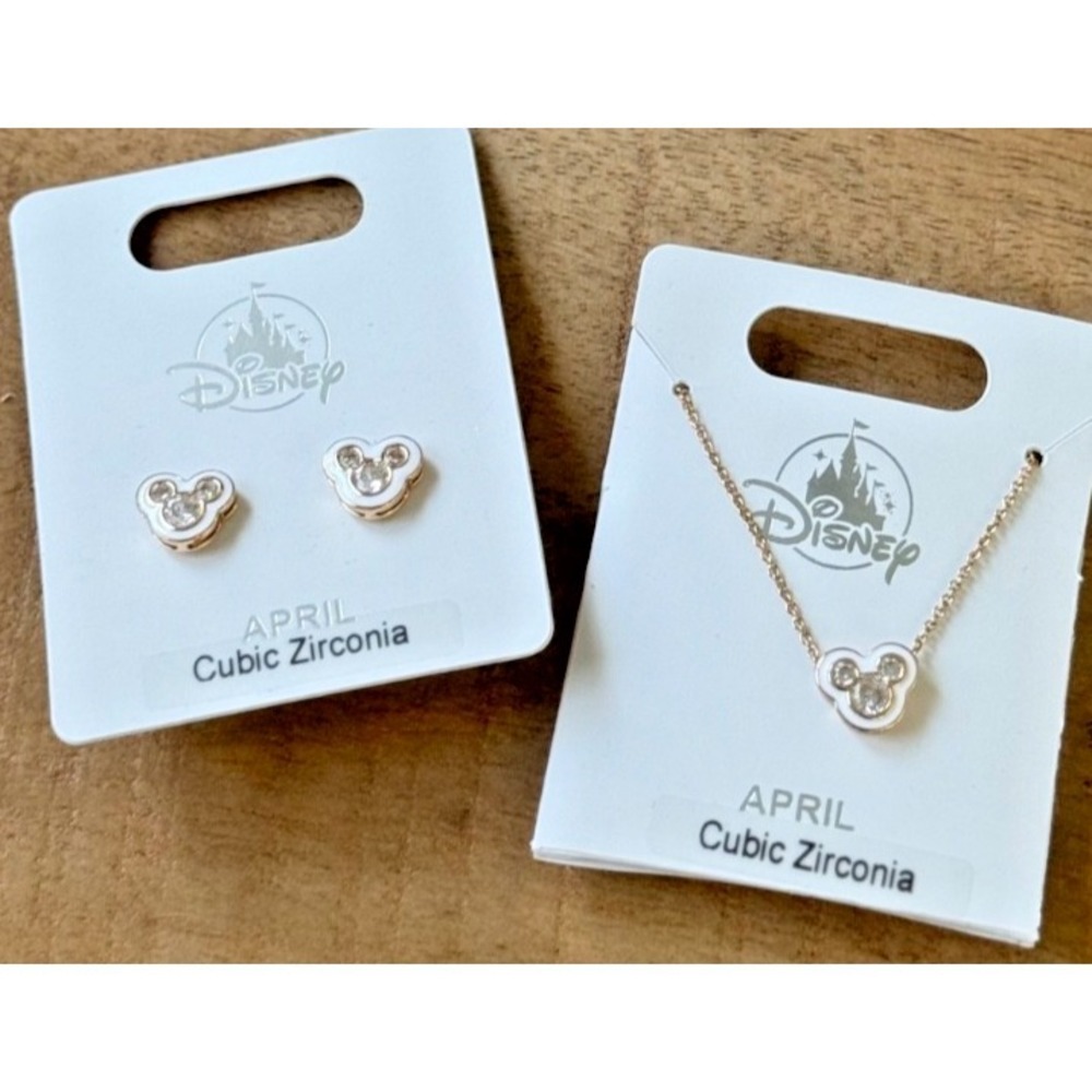 2026 Disney Parks Mickey Mouse Icon Earrings & Necklace Set Crystal April